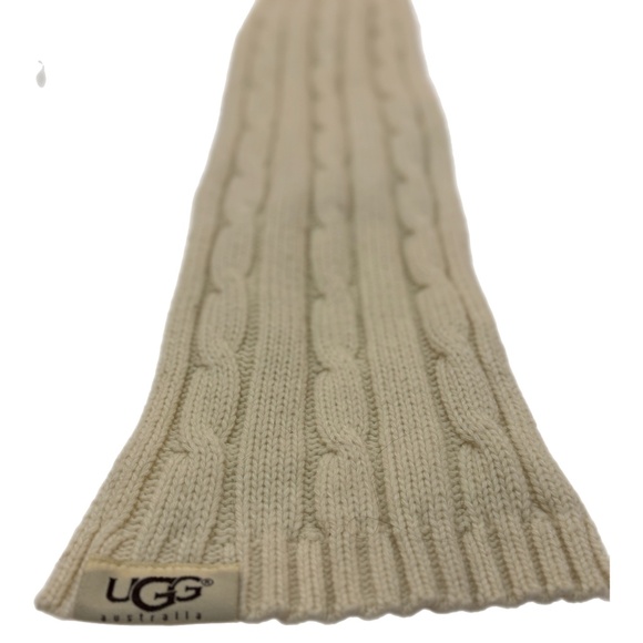 UGG Cream Cable Knit Scarf – 100% Wool Winter Wrap - Picture 6 of 9